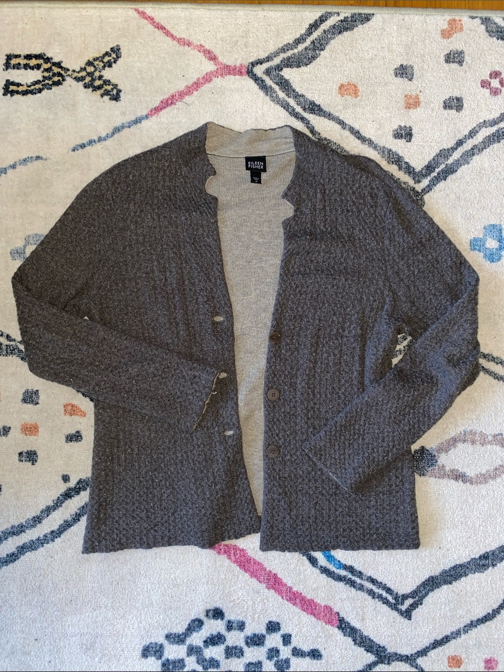 Eileen Fisher Gray Button-Front Sweater Cardigan Size M